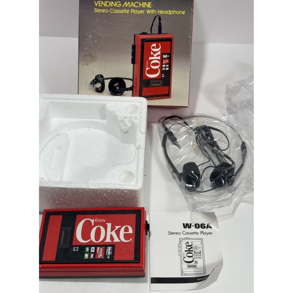 Vintage Coke Vending Machine Stereo Cassette Player with Headphones W-06A Rare